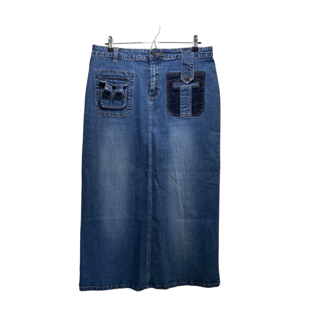 Sunshine Vtg Denim Maxi Skirt Womens 14W Blue Y2K  Long 90's Rodeo Western‎ Boho